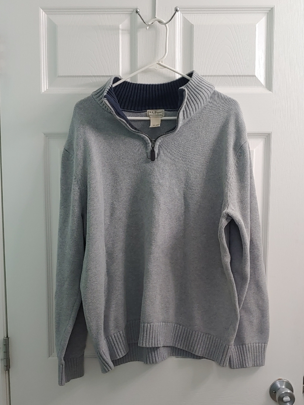 Vintage L.L. Bean Grey Quarter Zip Men's Knit Cotton Sweater Size XXL